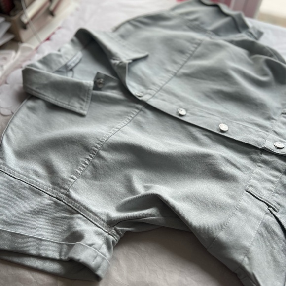 BNWT Zara Light Denim Sparkle Romper button down belt loops stretchy metallic XL - Picture 7 of 12